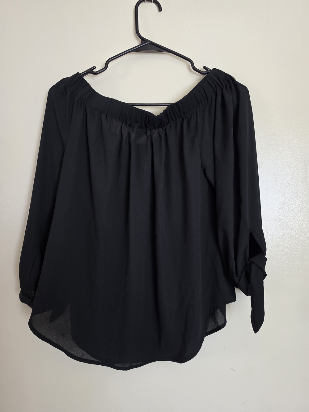 Express Black Off-Shoulder Tie-Sleeve Blouse - Picture 5 of 5